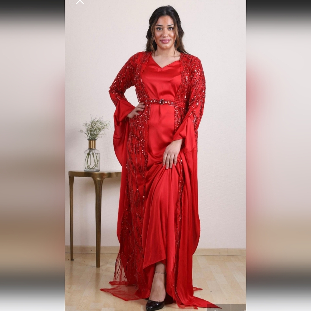Red Kurdish Dress - Handmade Women's Size Small, Full Set, Crystal Embroidery